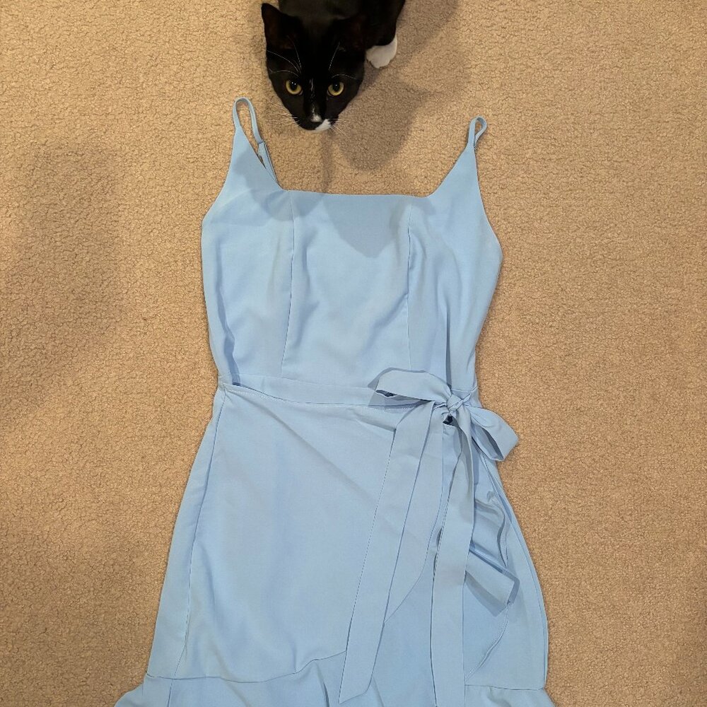 brand is unknown, size small light blue wrap dress